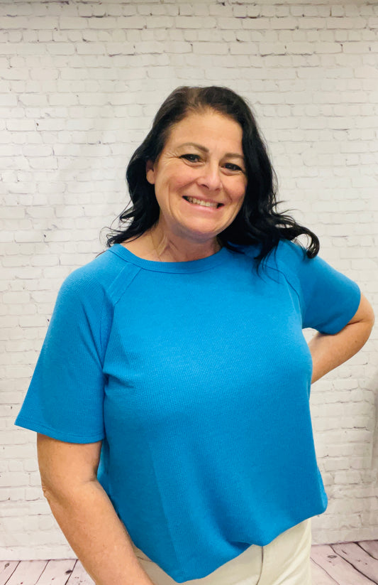 Long Blue Ribbed Top