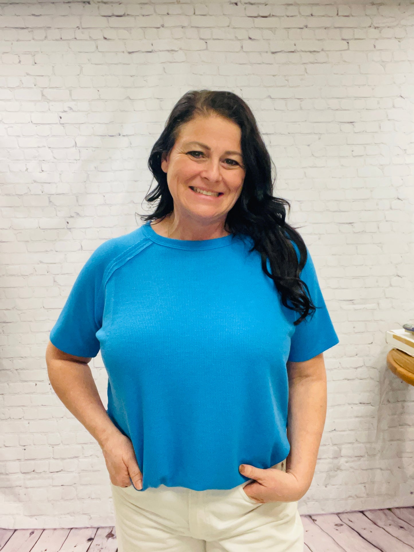 Long Blue Ribbed Top