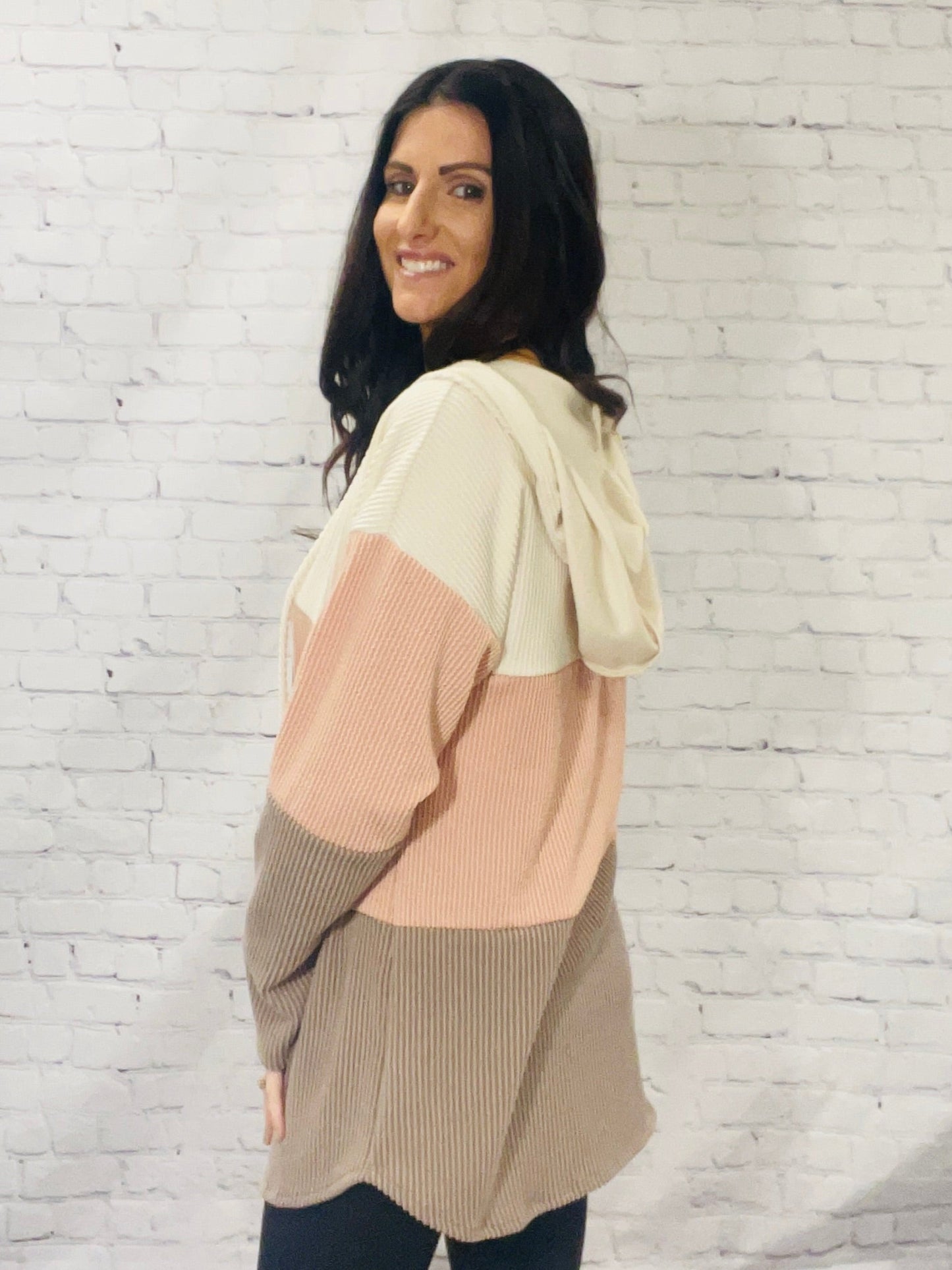 Blush and Mocha Color Block Hoodie
