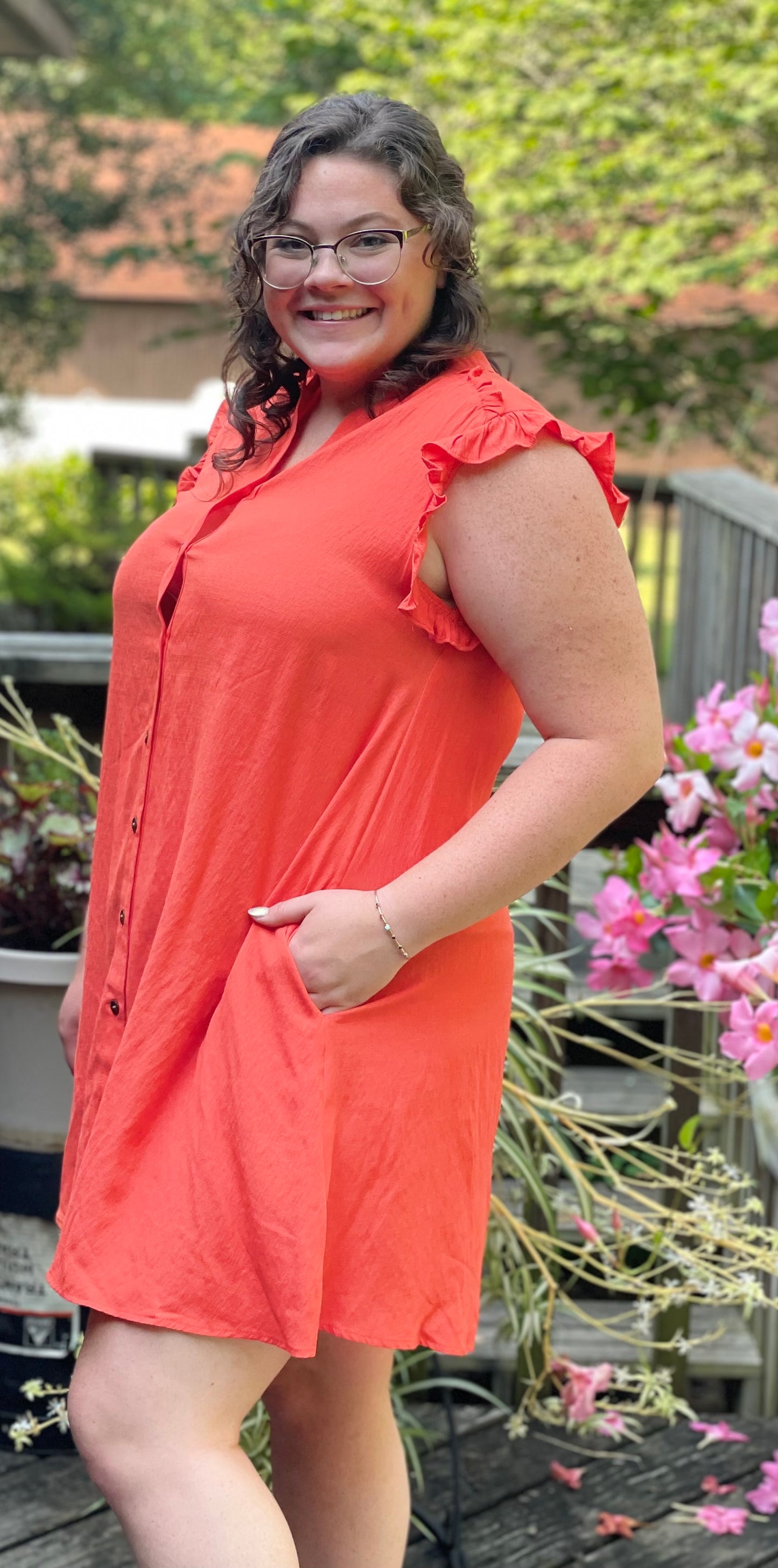 coral button down dress