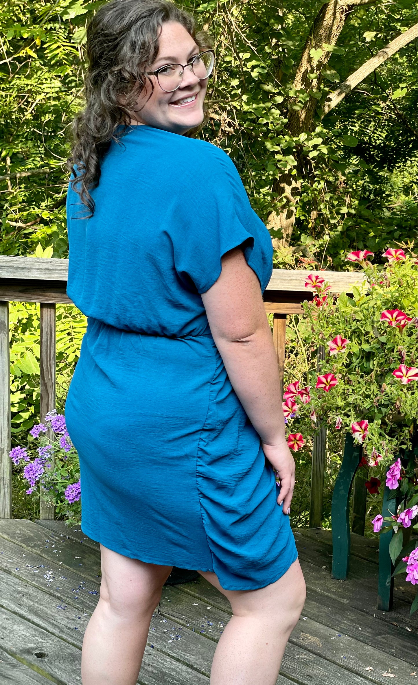 v neck teal dress