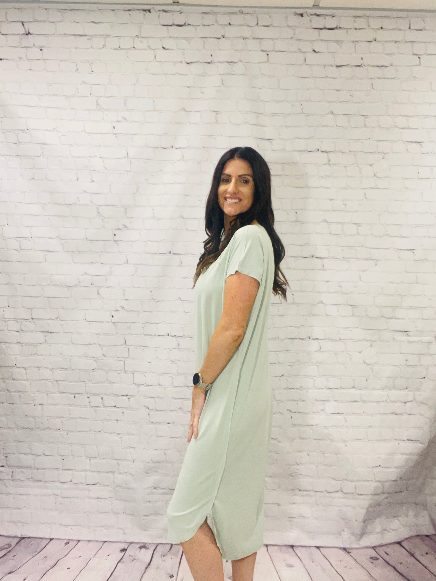 Soft Sage Green Midi Dress