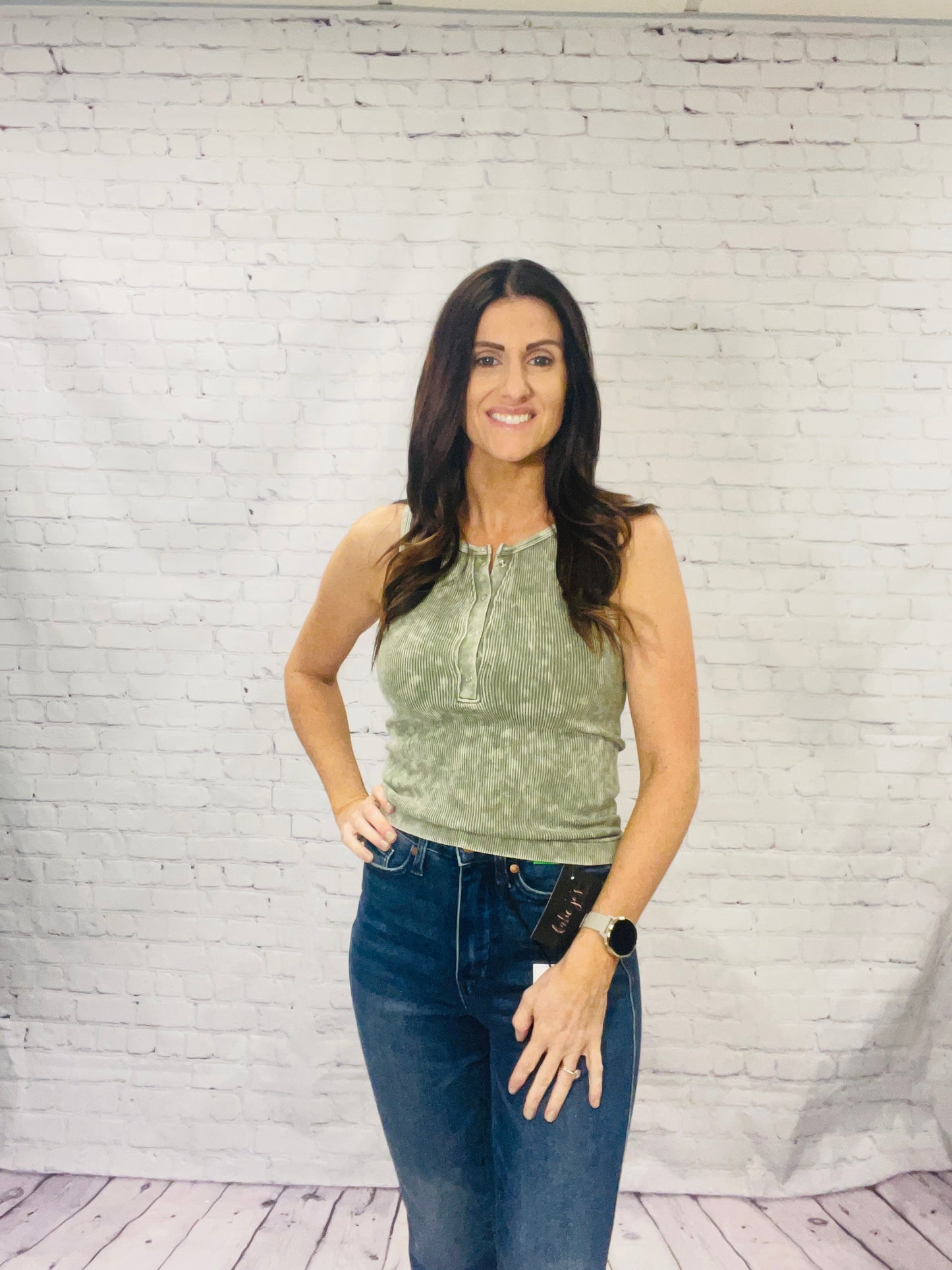 Ribbed Olive Green Button Up Tank