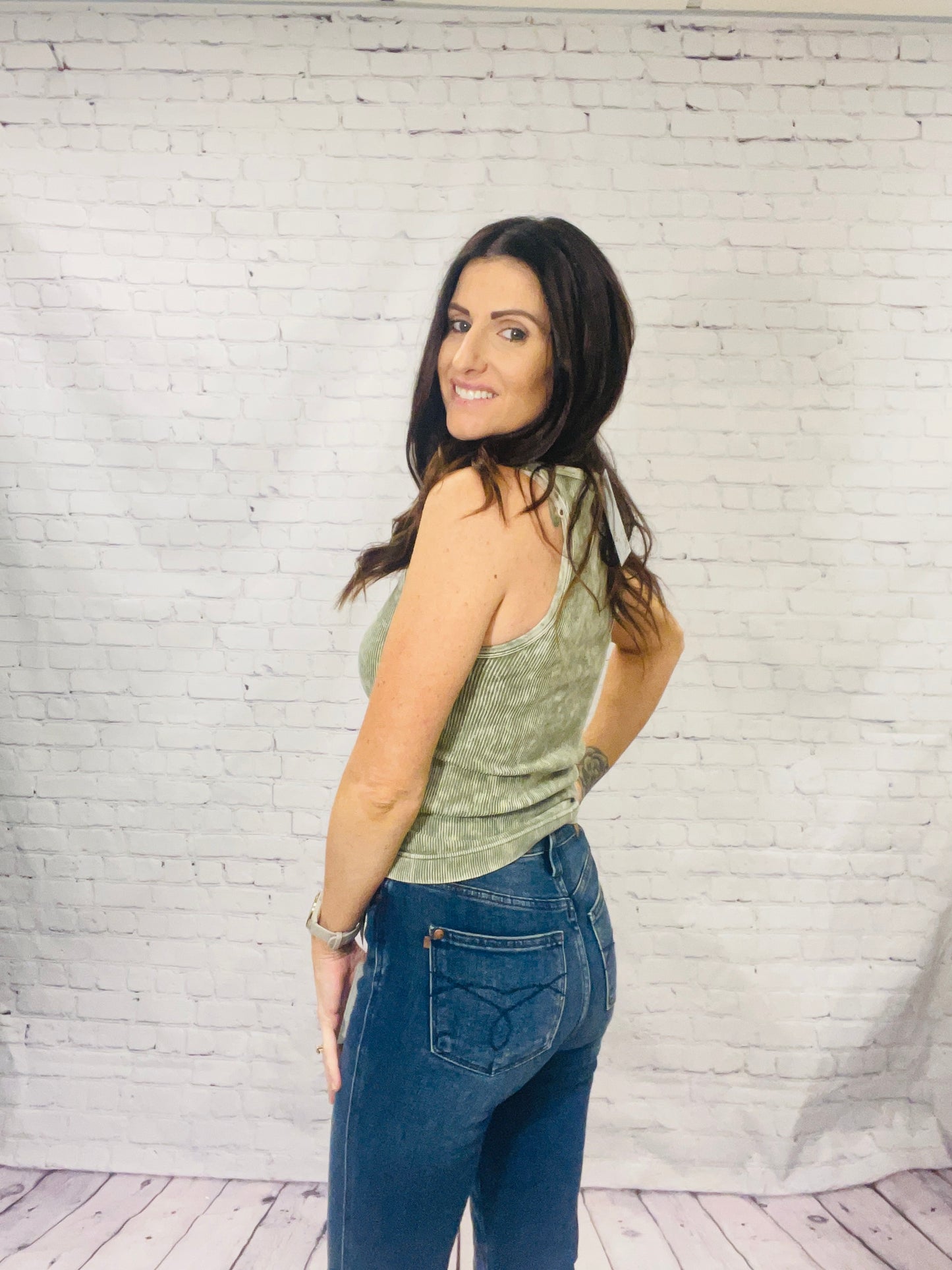 Ribbed Olive Green Button Up Tank