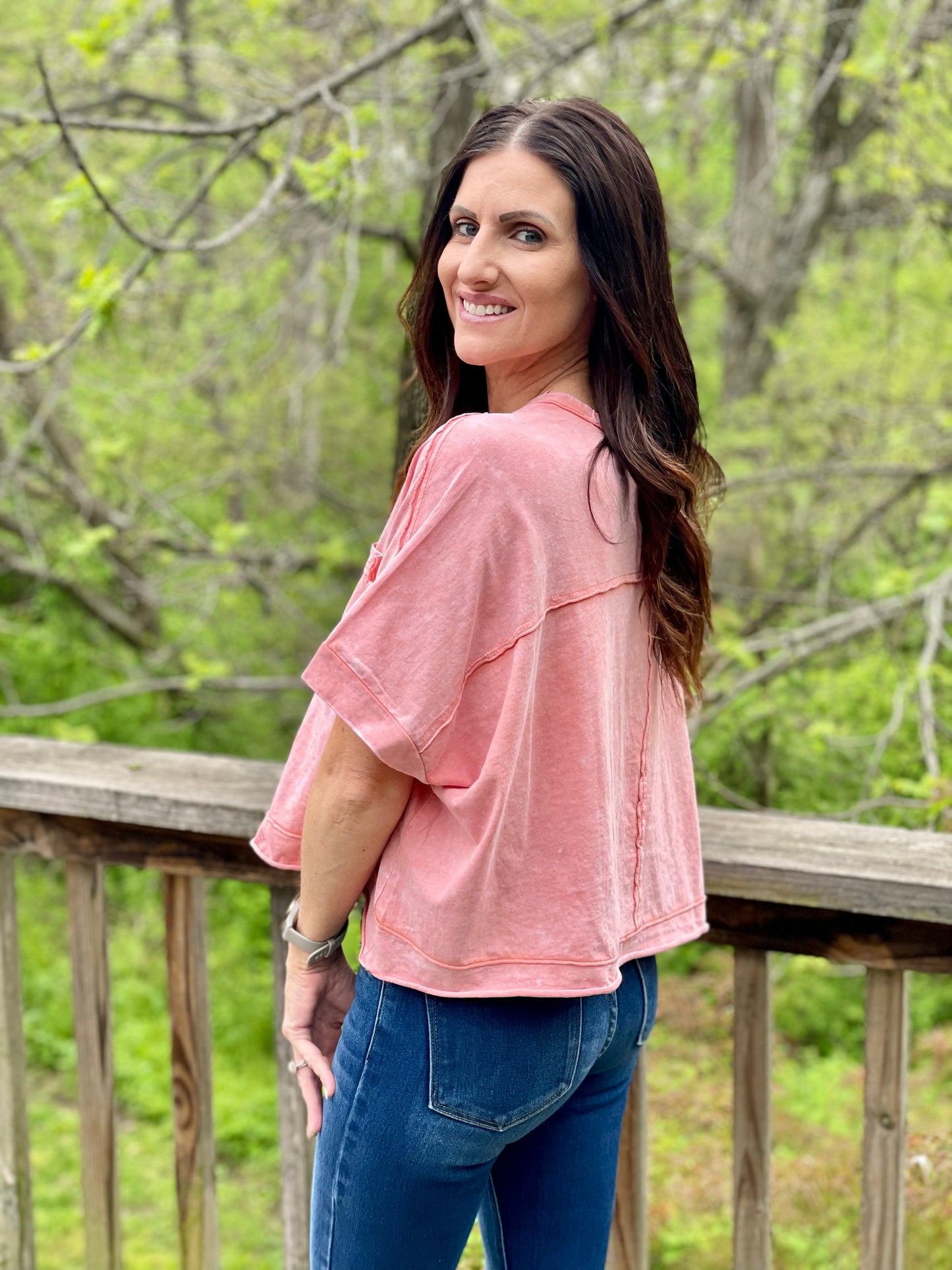 Oversized Washed Peach Pocket Tee