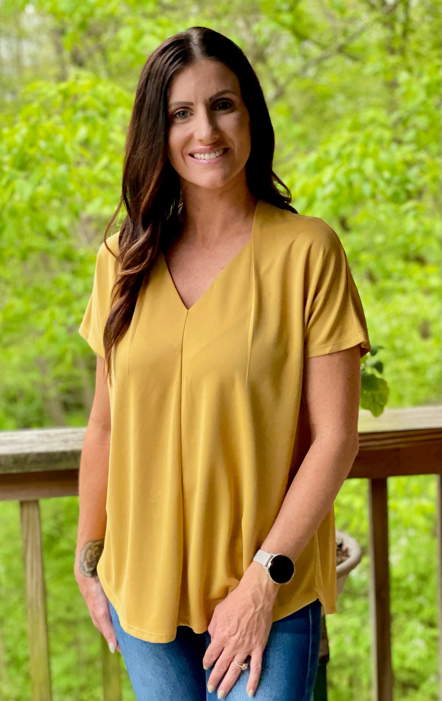 Breezy Mustard V-Neck Top