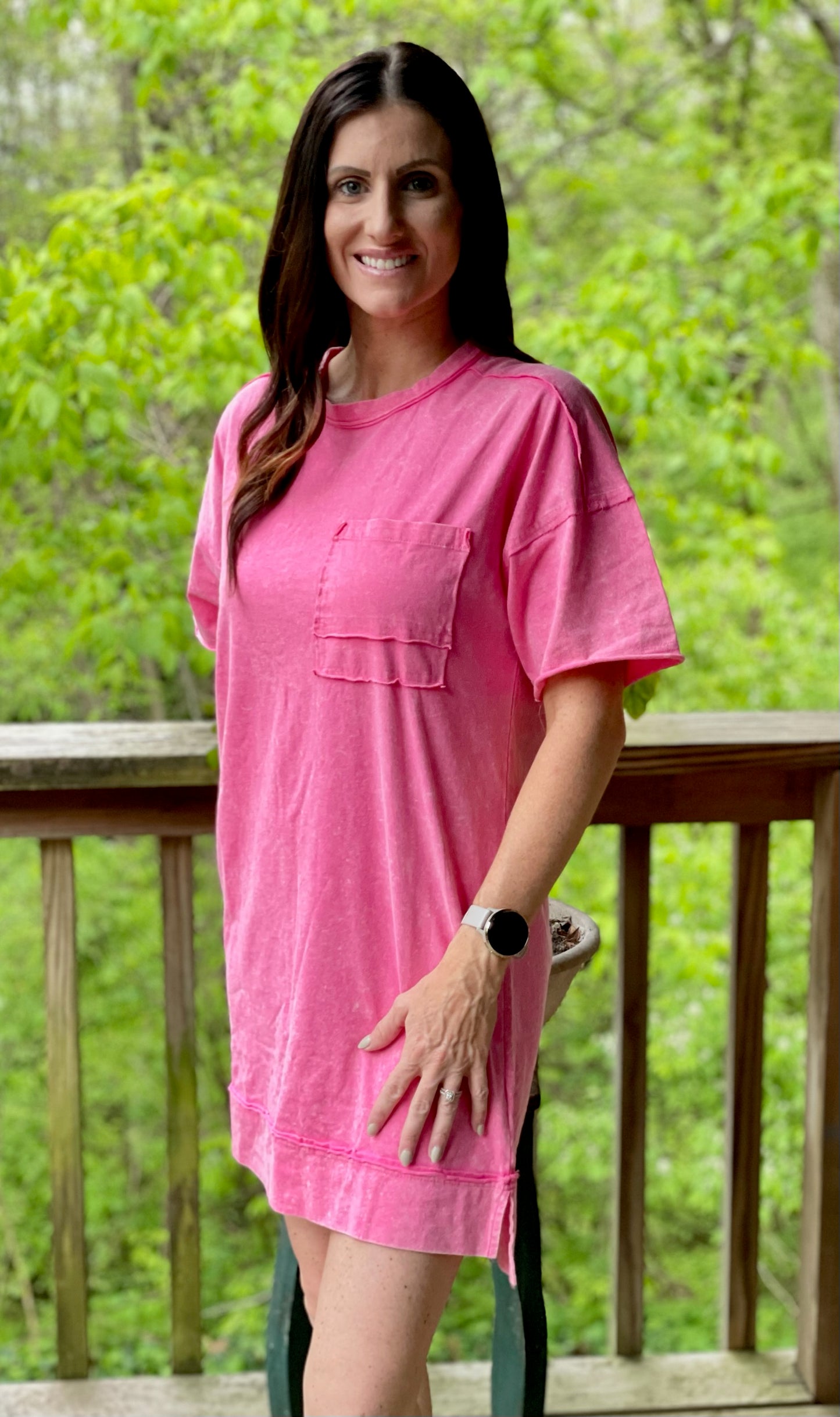 Mineral Washed Hot Pink Dress