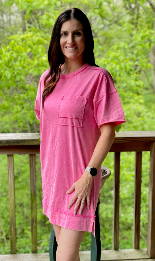 Mineral Washed Hot Pink Dress