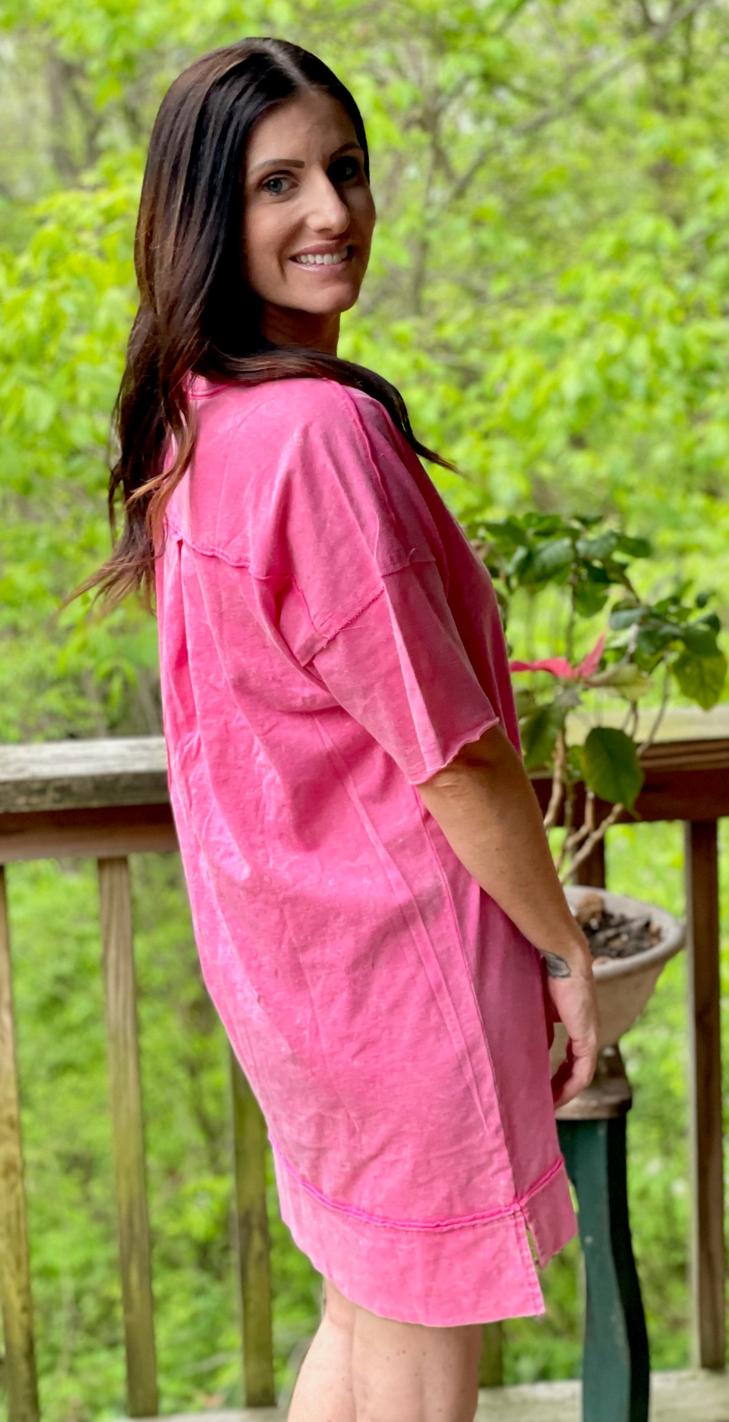 Mineral Washed Hot Pink Dress