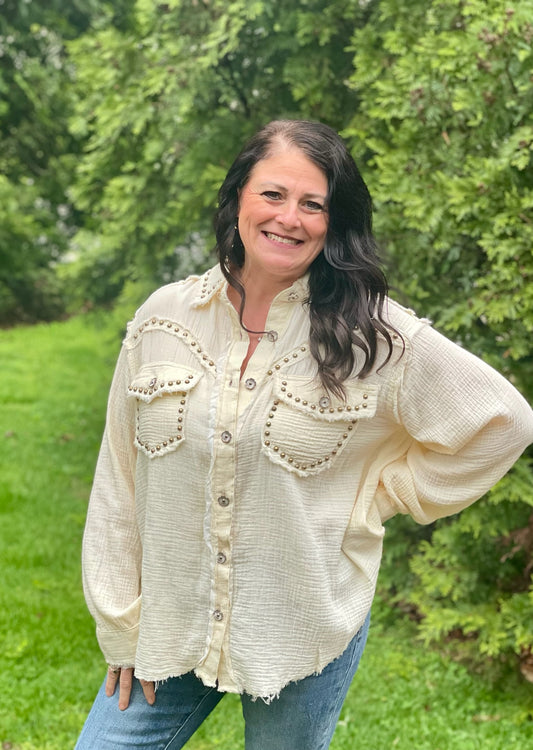 Gauze Studded Button Down