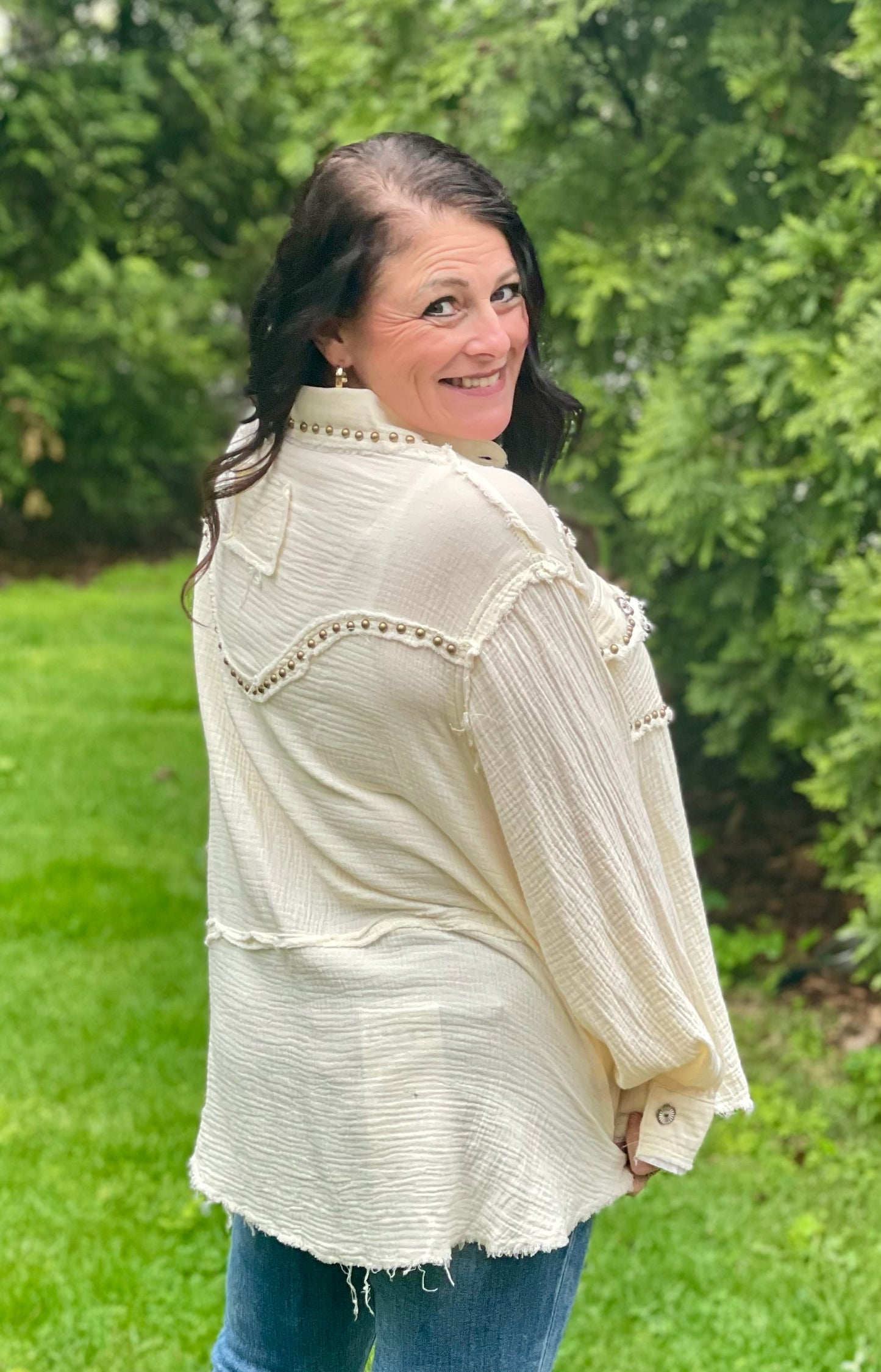 Gauze Studded Button Down