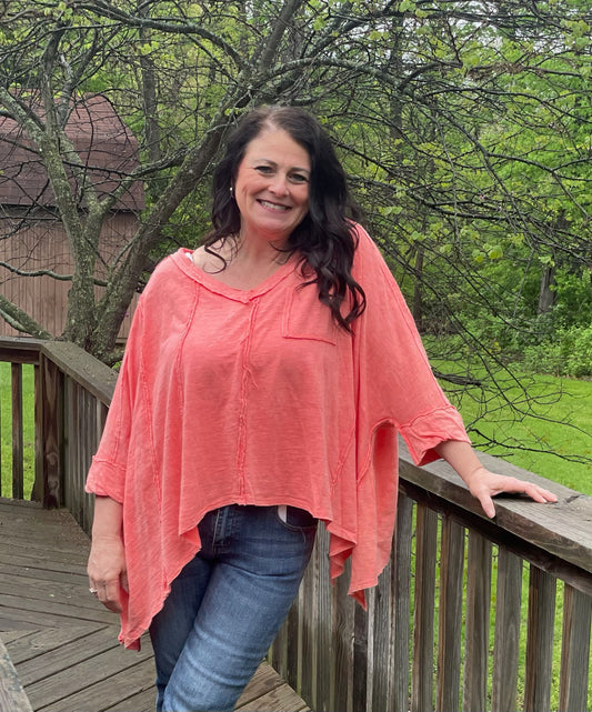 Oversized Coral Asymmetrical Top
