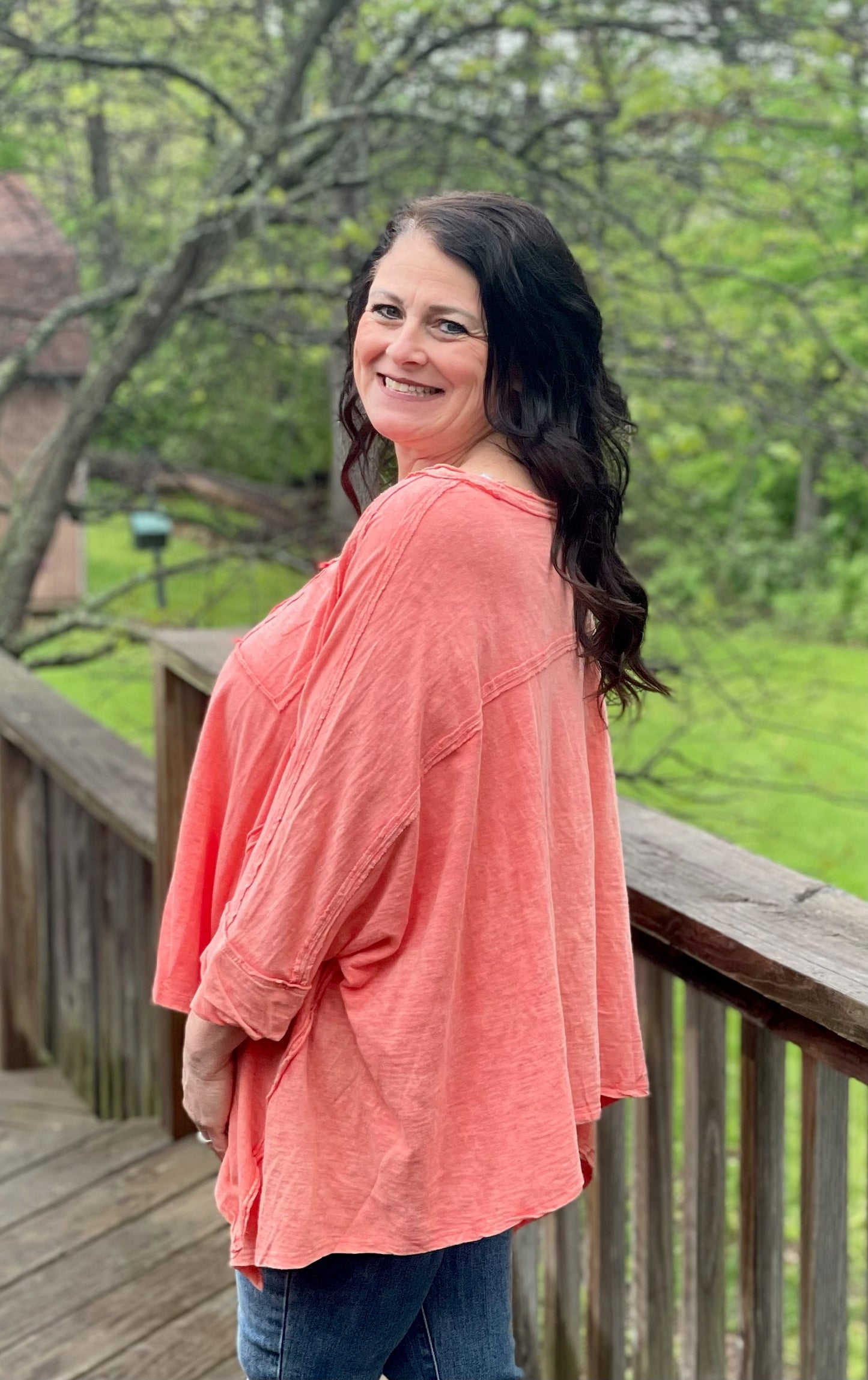 Oversized Coral Asymmetrical Top