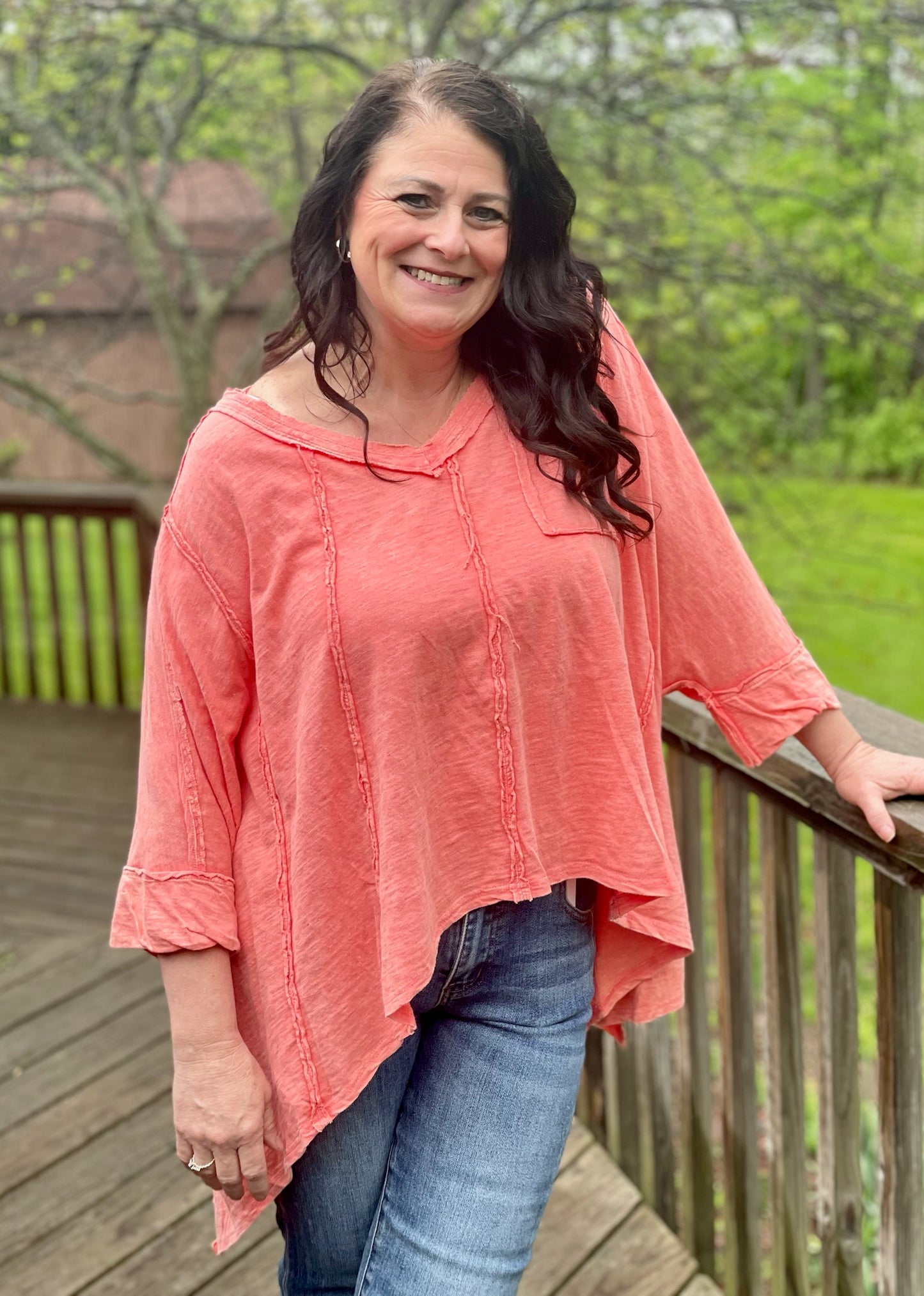 Oversized Coral Asymmetrical Top