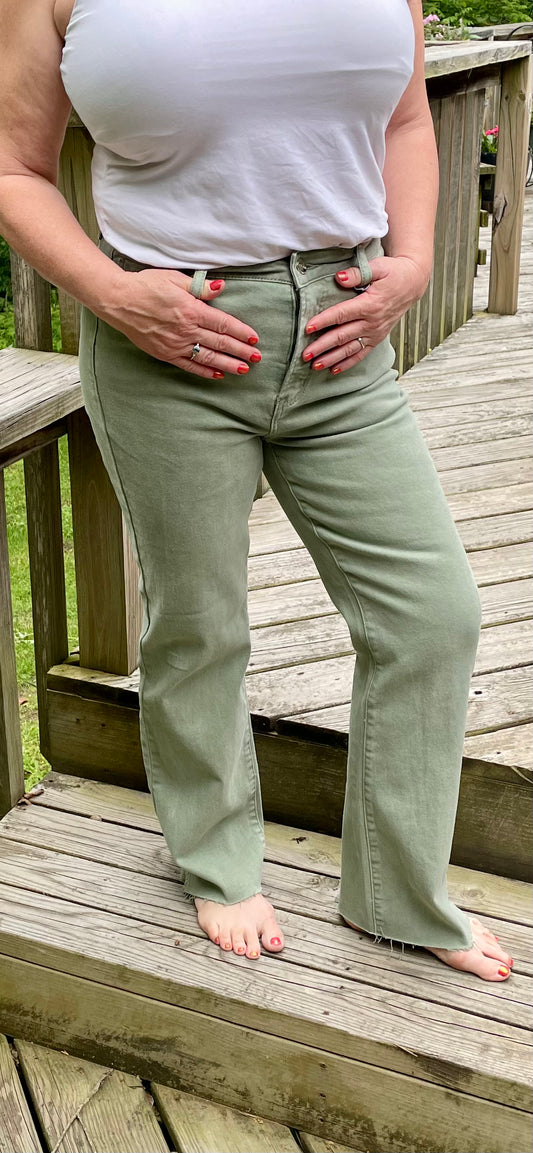 Olive Green Straight Leg Jeans