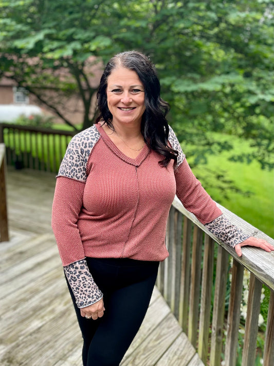 Rust & Leopard Ribbed Long Sleeve