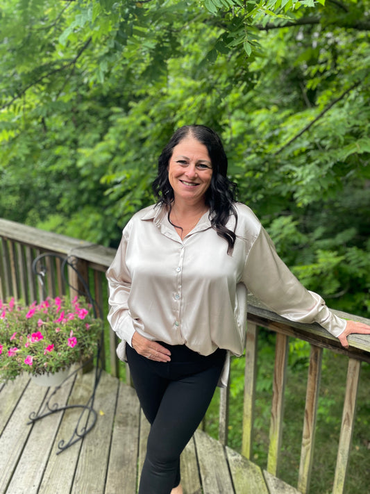 Cream Colored Satin Button Down