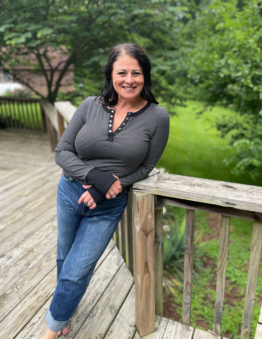 Striped V Neck Long Sleeve Shirt
