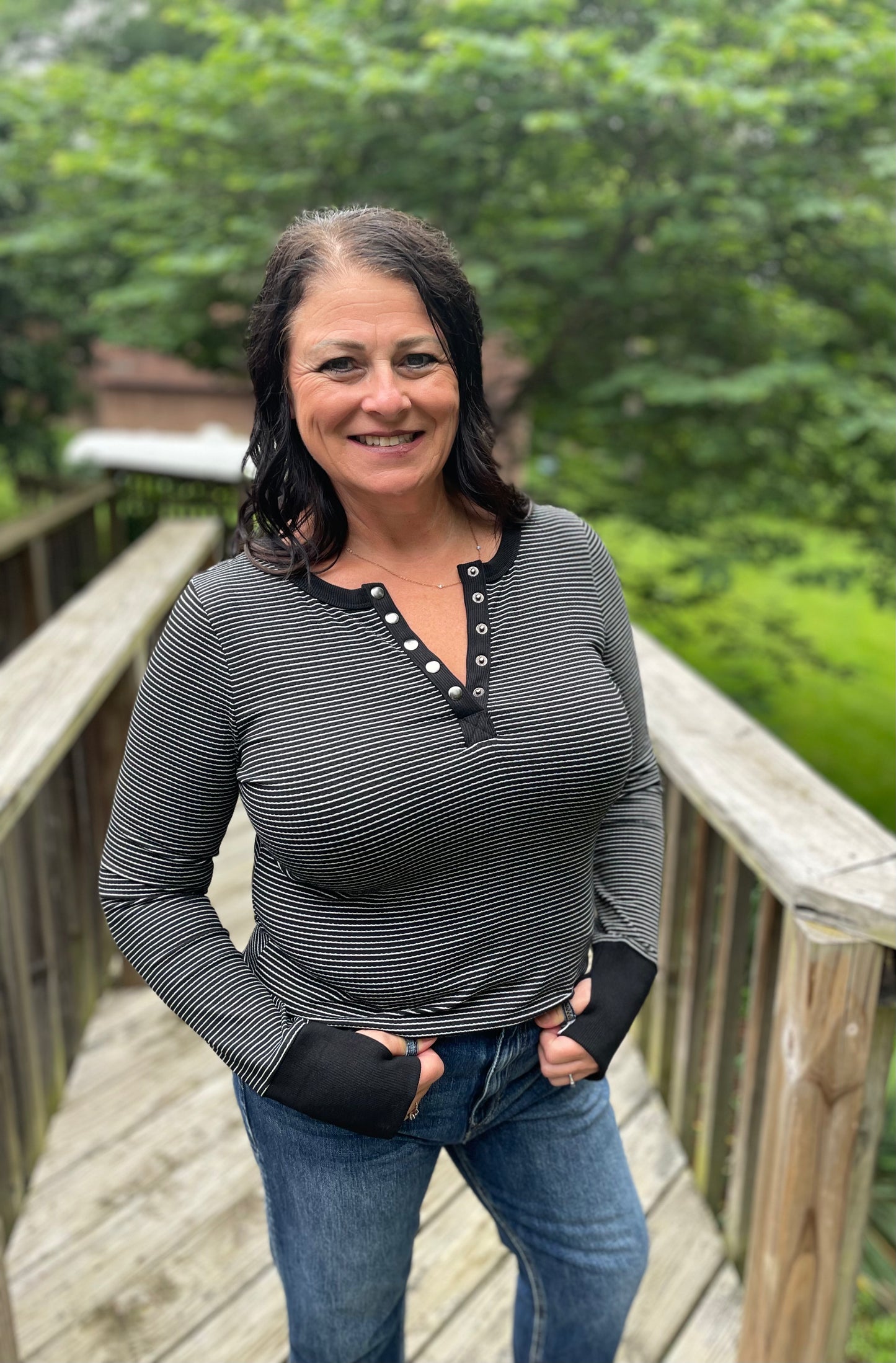 Striped V Neck Long Sleeve Shirt