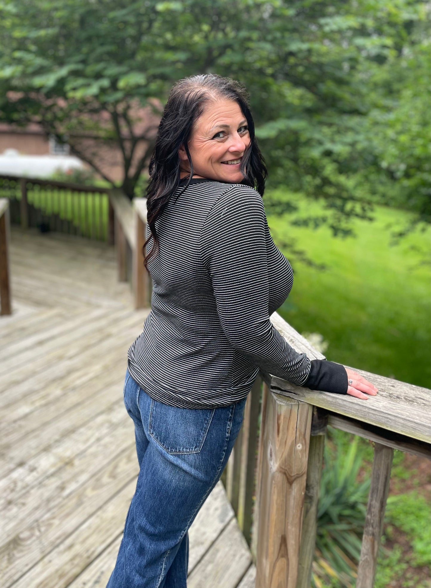Striped V Neck Long Sleeve Shirt