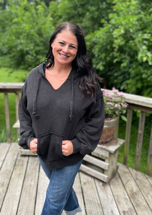 Acid Wash V Neck Hoodie