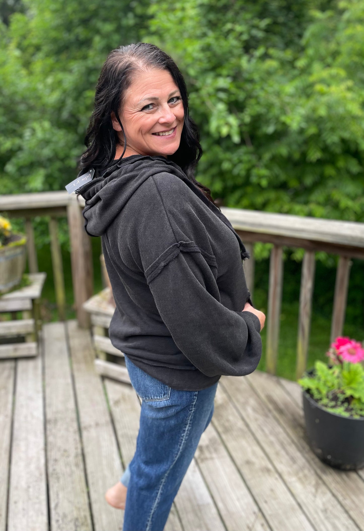Acid Wash V Neck Hoodie