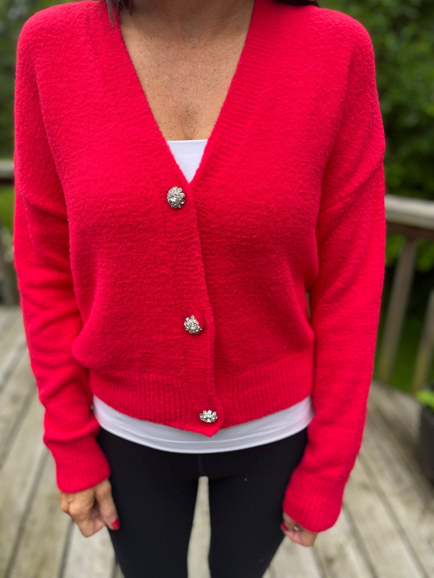 Red V Neck Cardigan