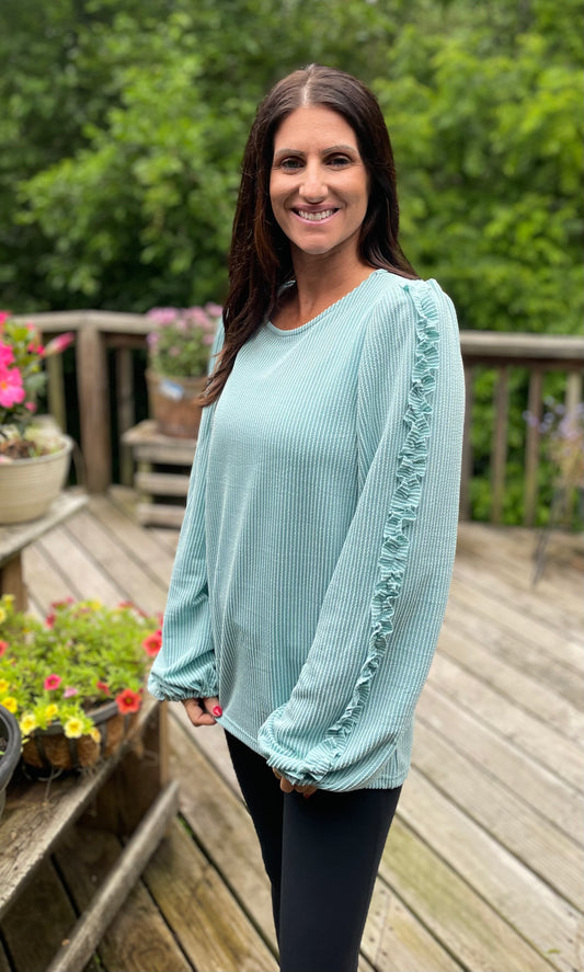 Seafoam Ruffle Sleeve Top