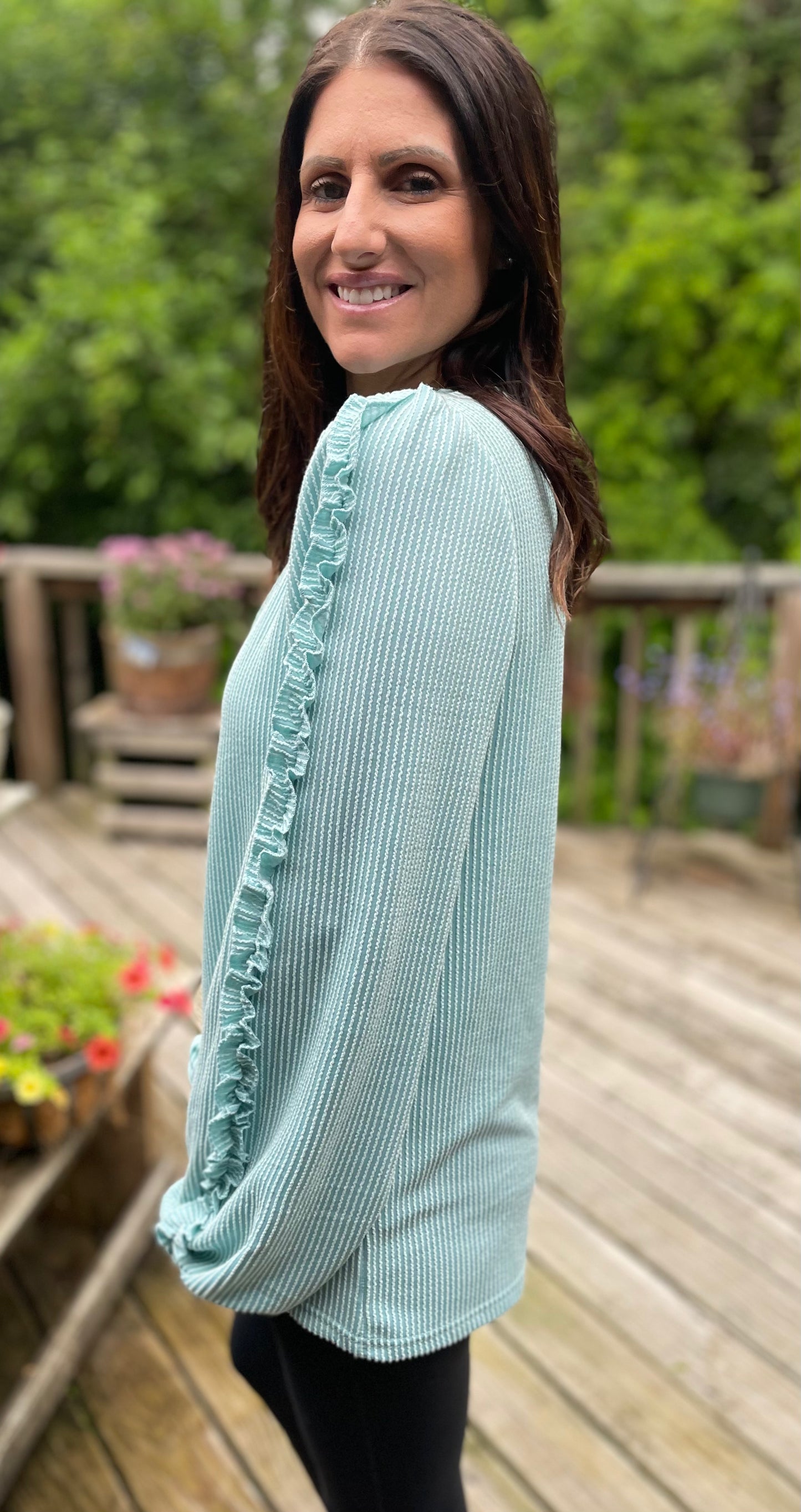 Seafoam Ruffle Sleeve Top