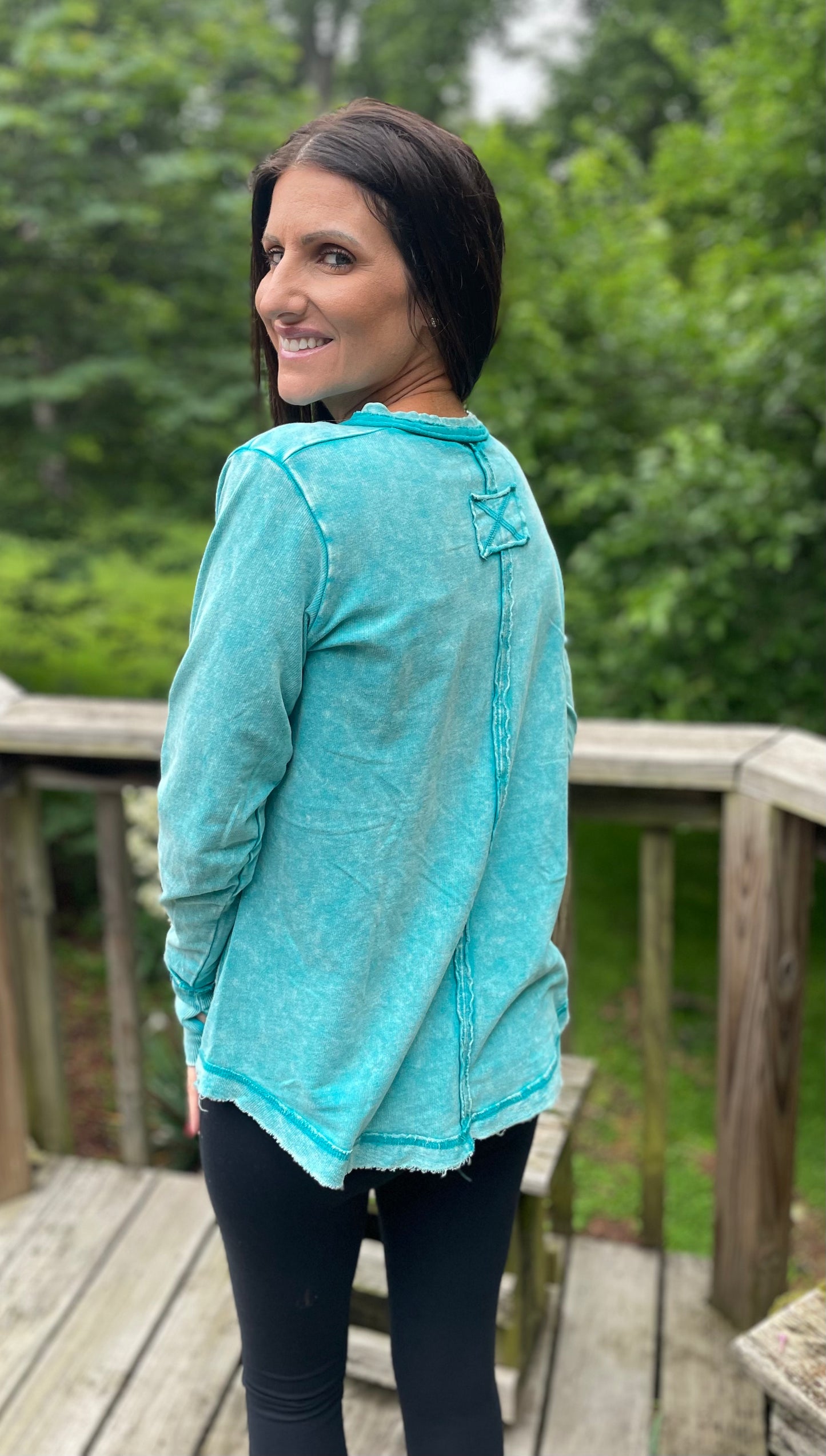 Teal Button V Neck