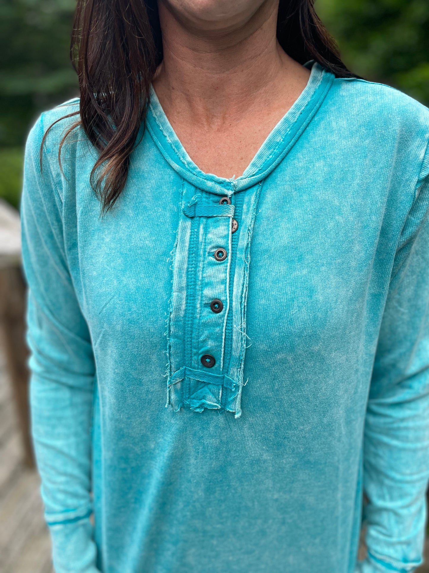 Teal Button V Neck