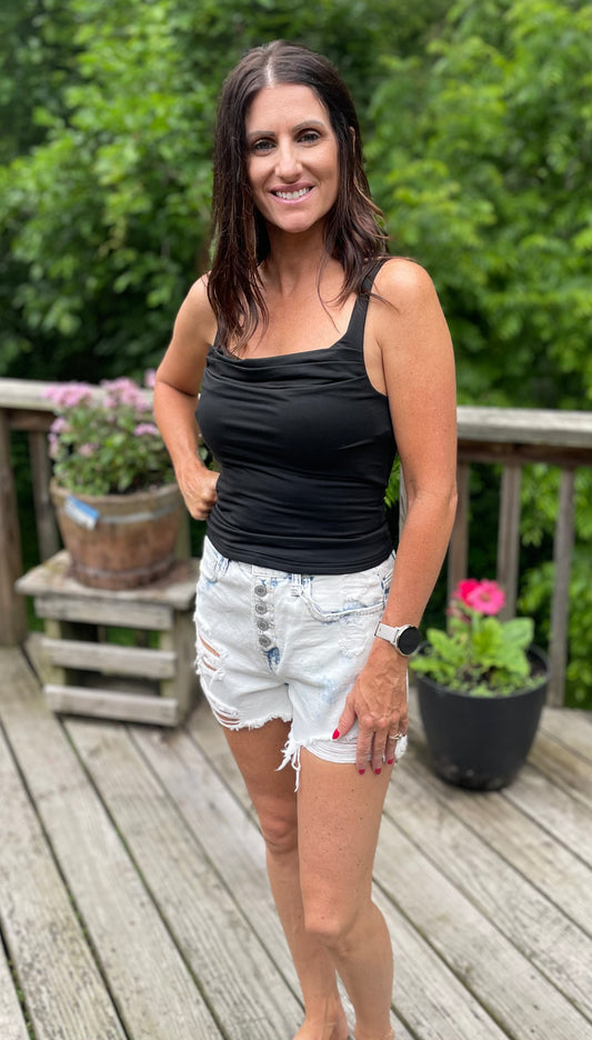 Black Cowl Neck Tank