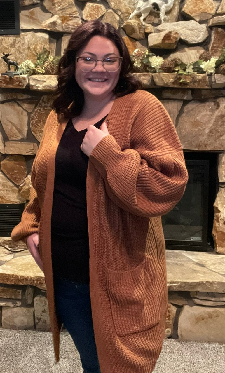 camel drop sleeve cardigan