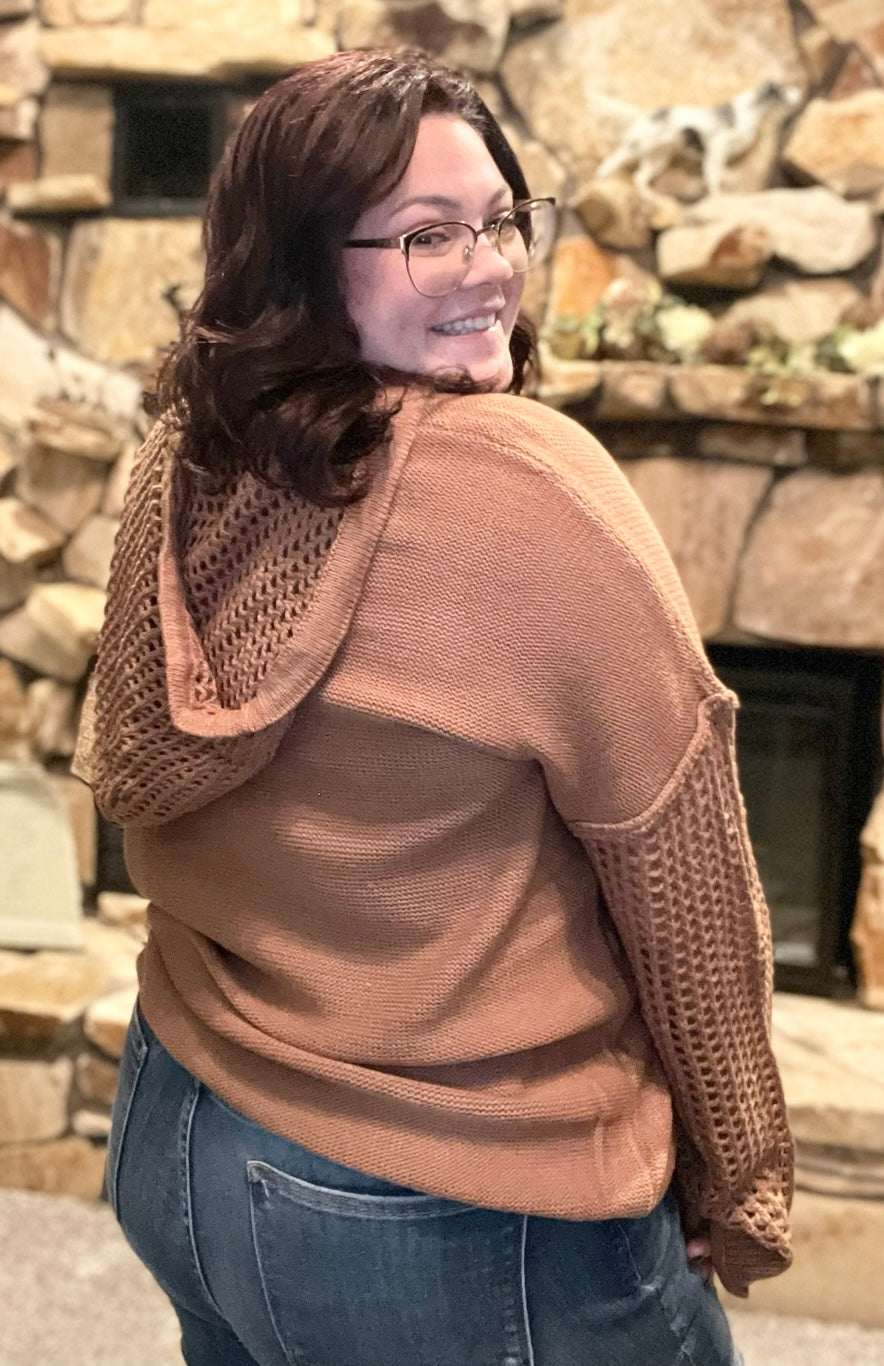 Open weave pullover hoodie