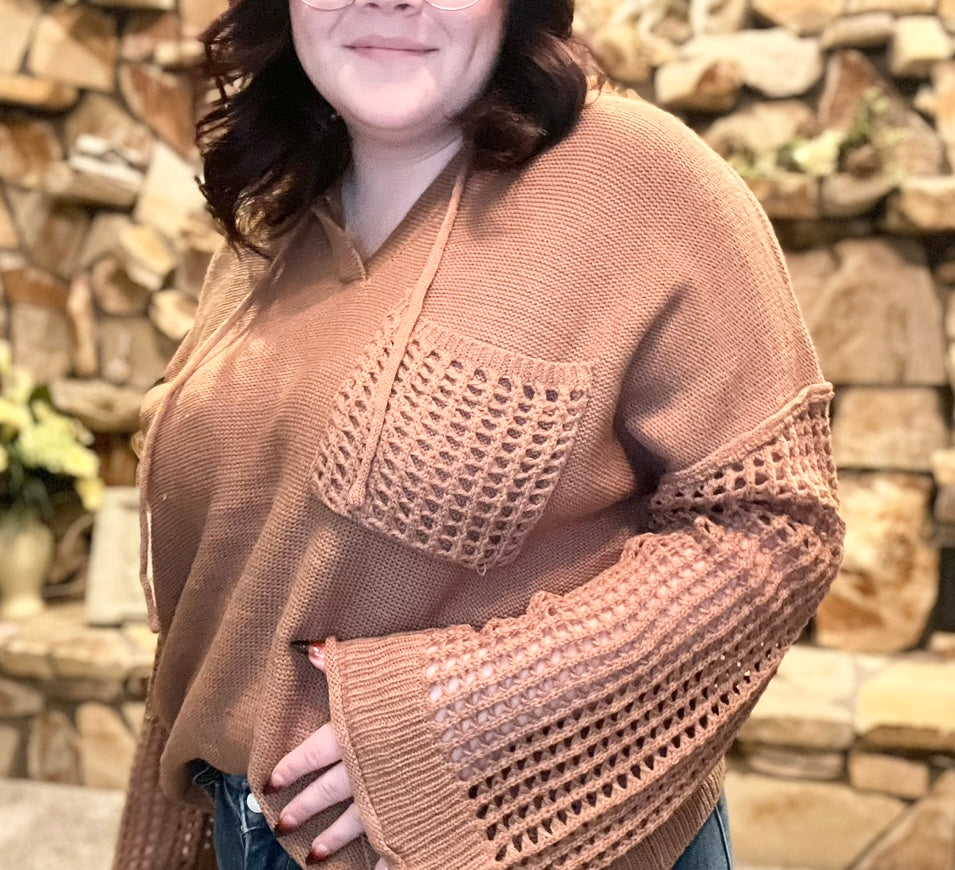 Open weave pullover hoodie