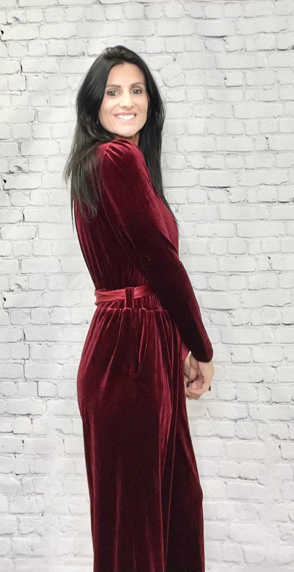 velvet burgandy jumpsuit