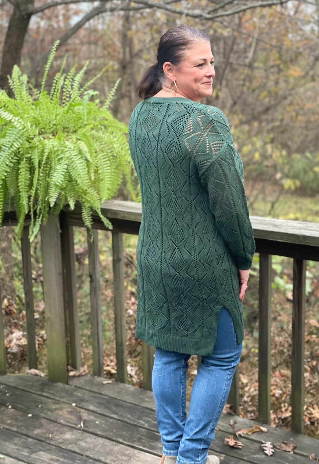 Green loose woven cardigan