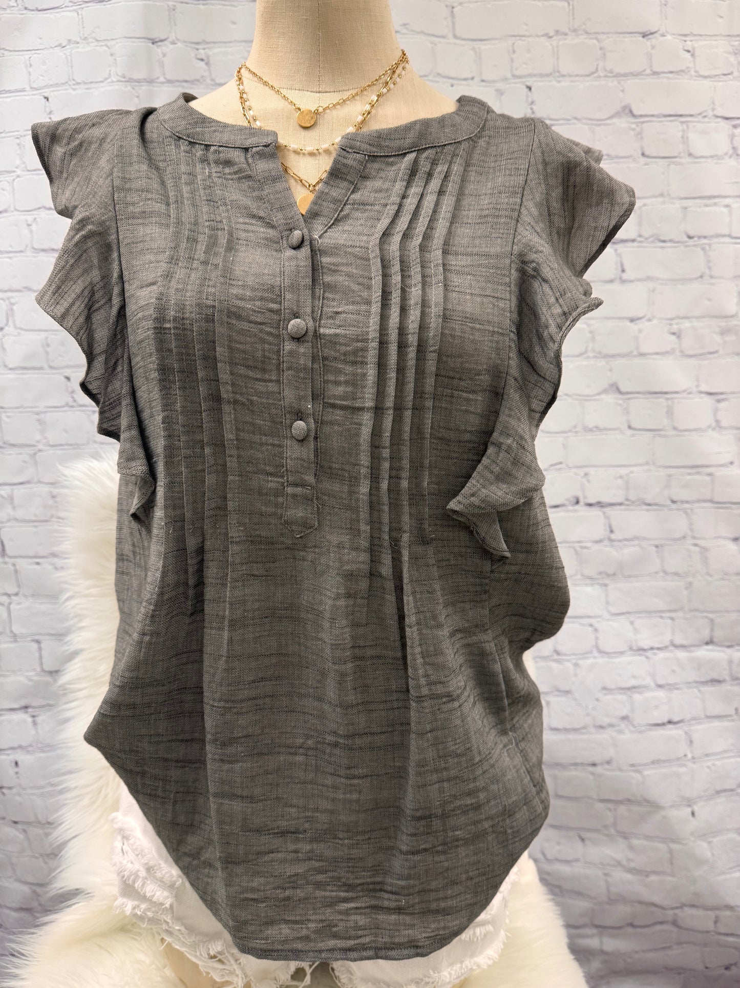Dark Grey Button Blouse