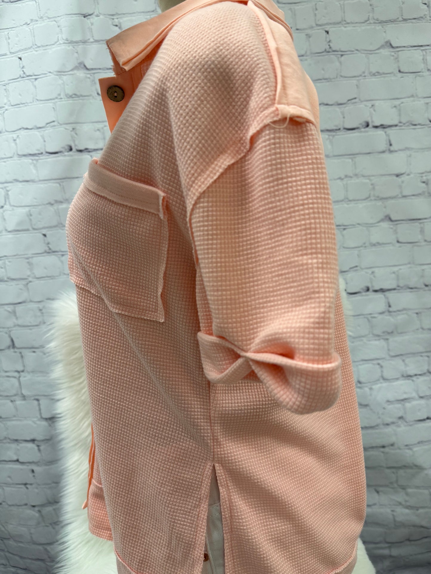 Coral Waffle Knit Pullover