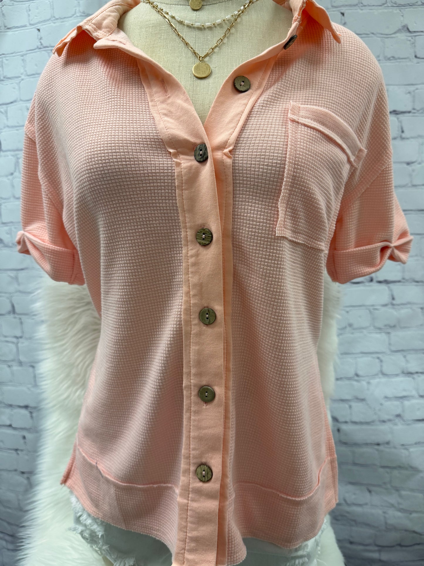 Coral Waffle Knit Pullover