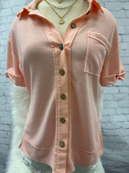 Coral Waffle Knit Pullover