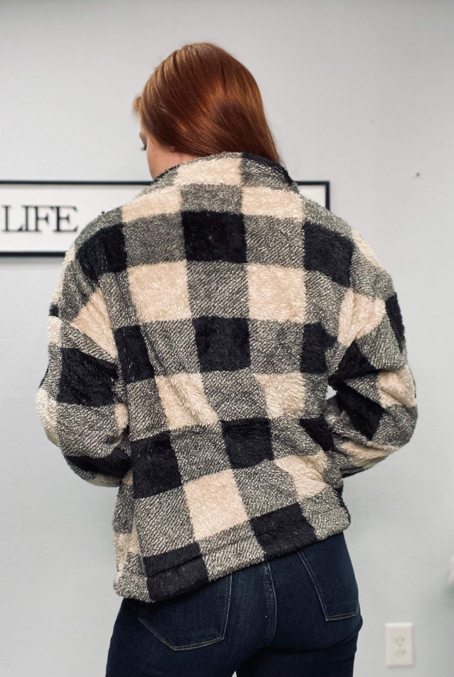 Soft Fuzzy plaid jacket