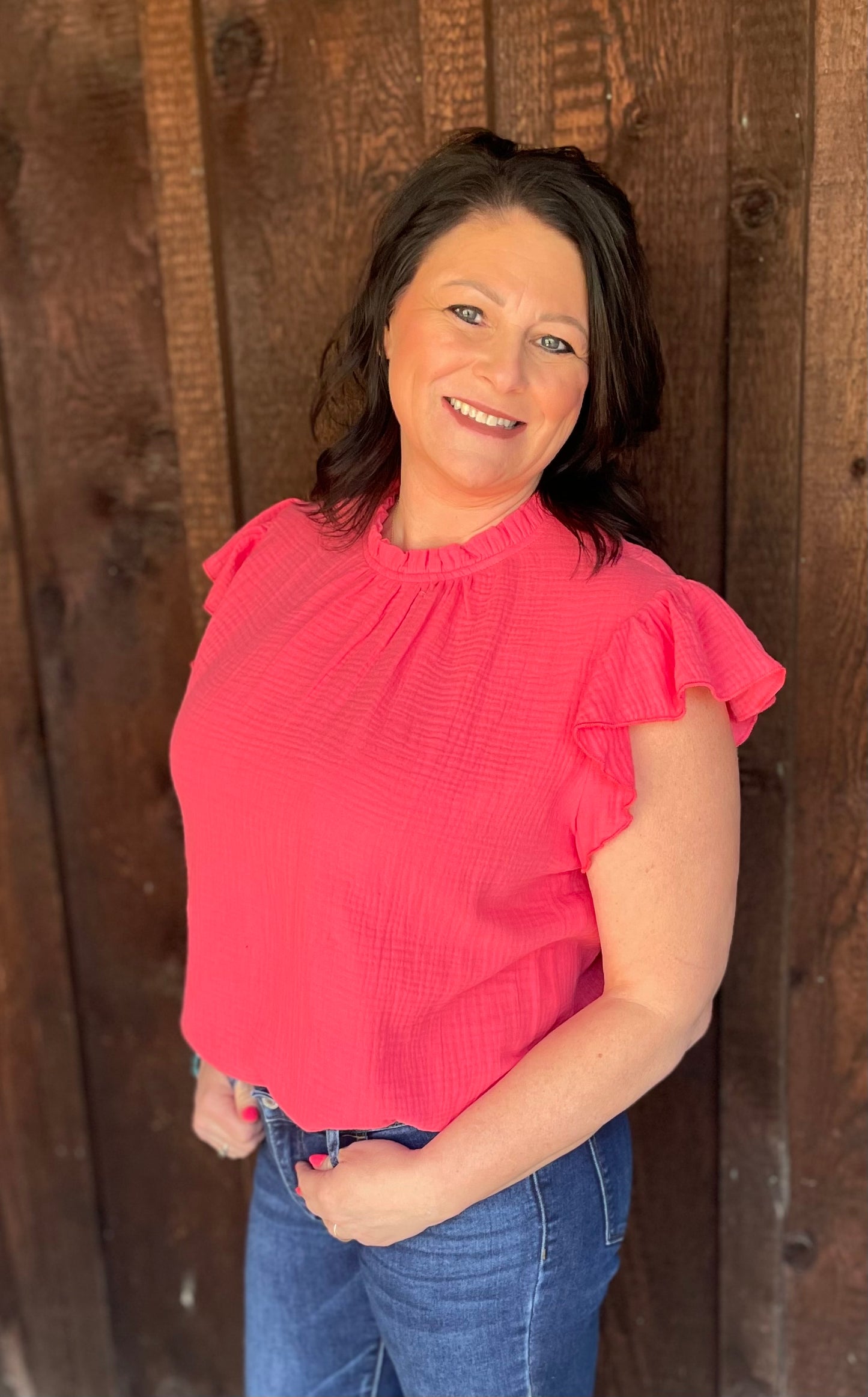 Ruffled neck and sleeve shirt