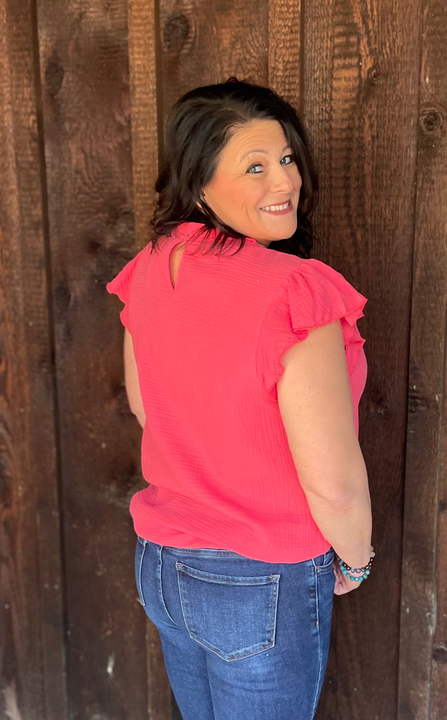 Ruffled neck and sleeve shirt