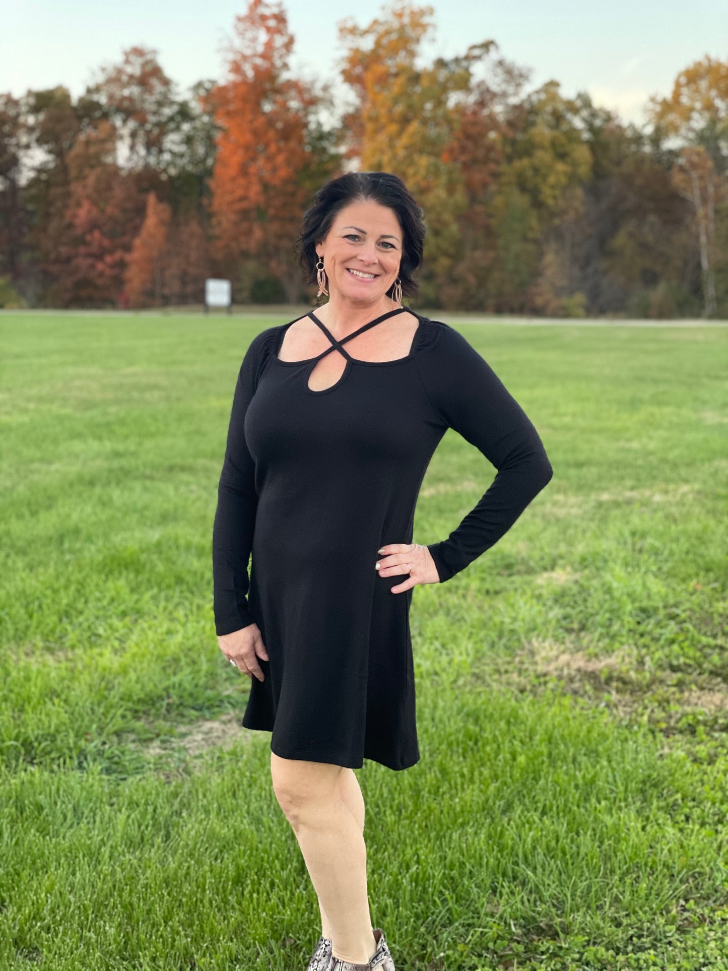 black/front cut out dress