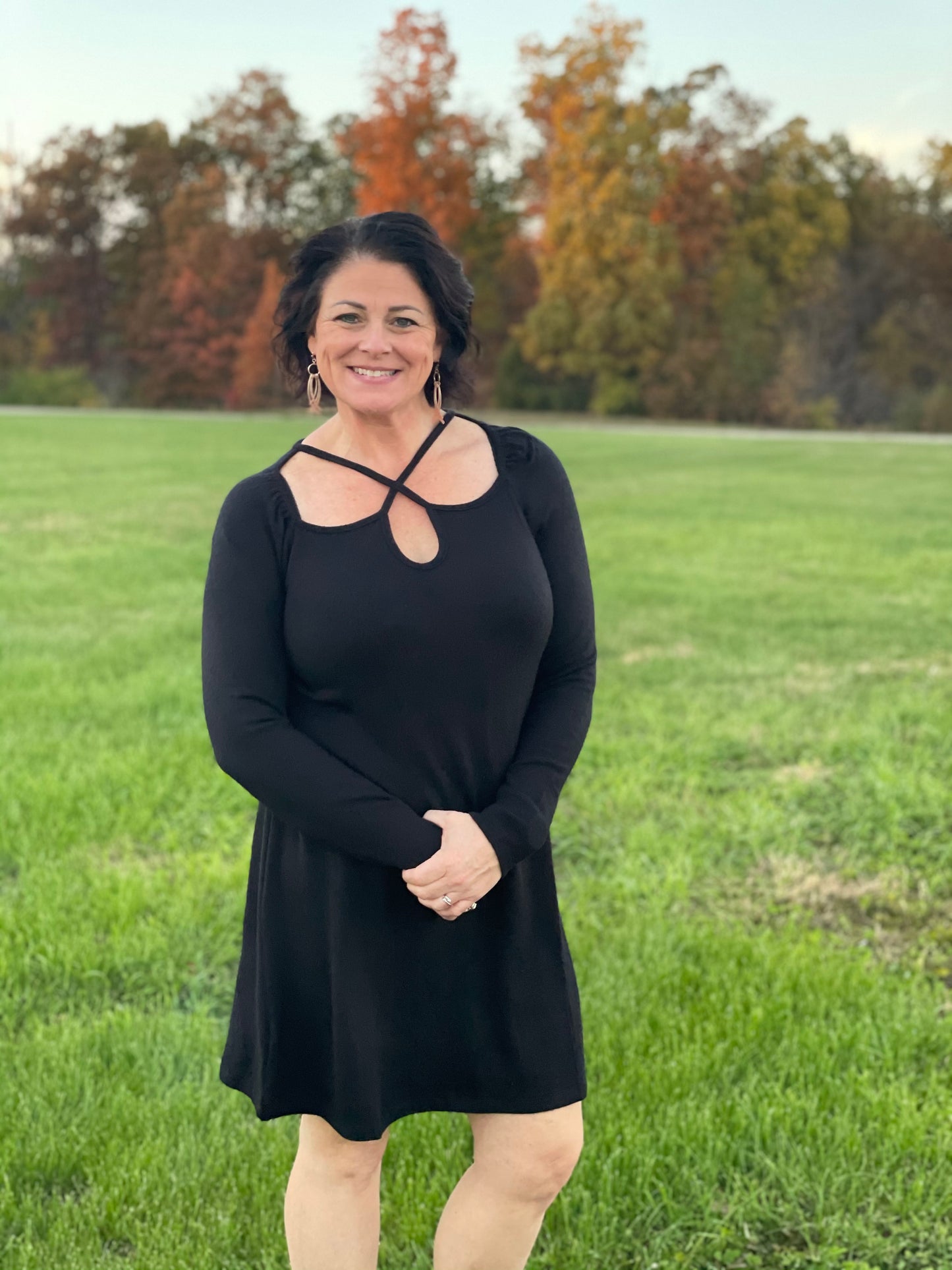 black/front cut out dress