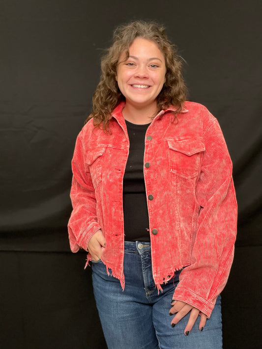coral corduroy shacket