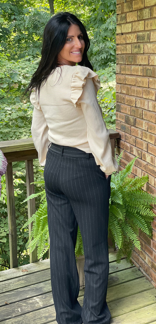 Black pinstriped pants