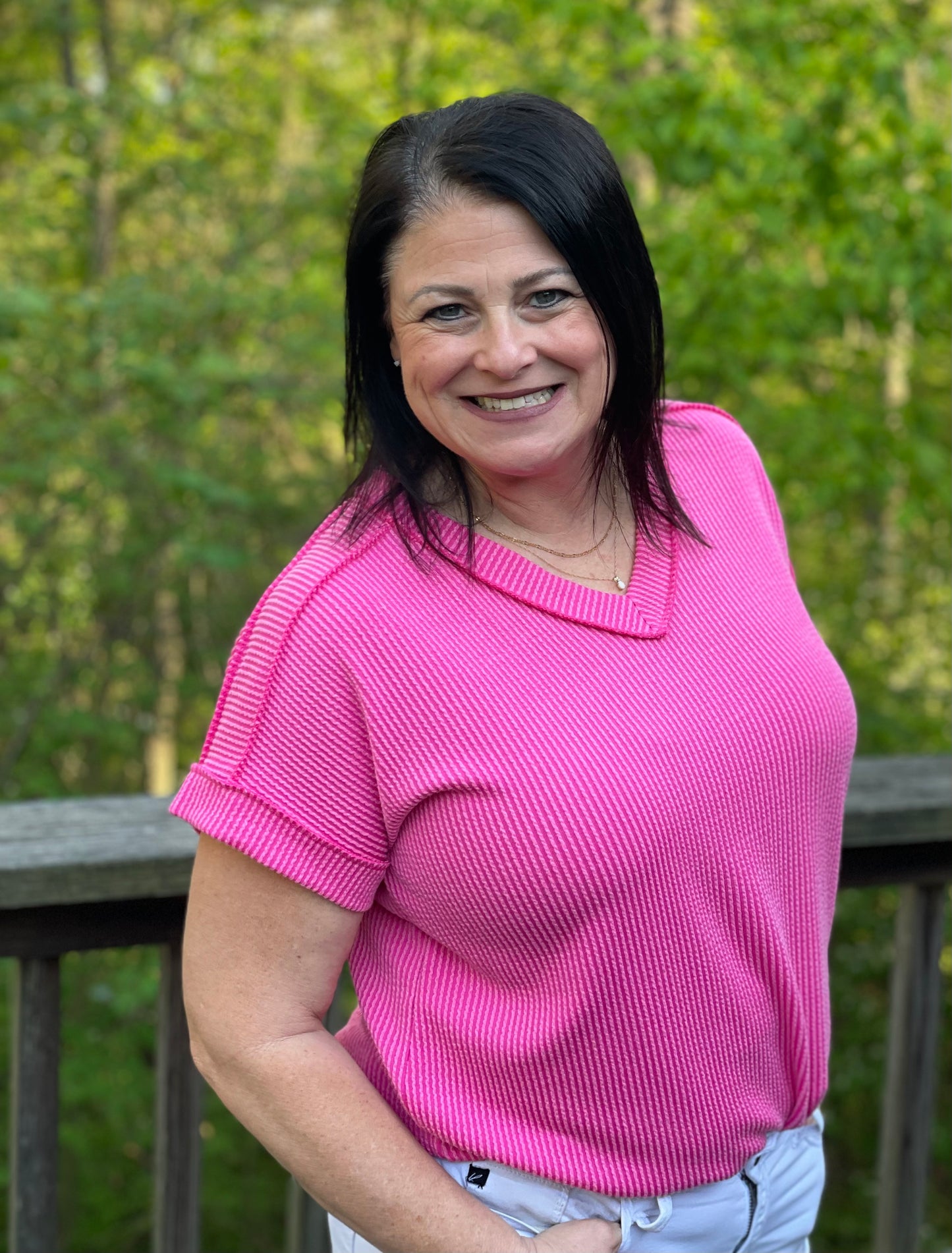 Pink ribbed shirt