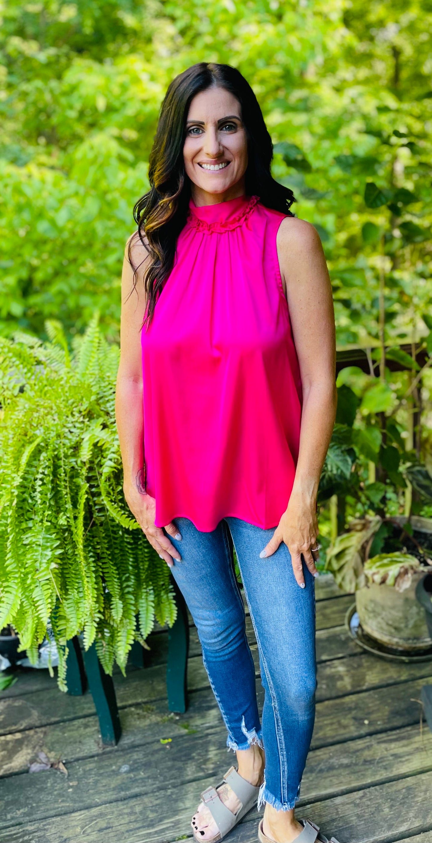 Hot Pink Sleeveless Turtle Neck Top